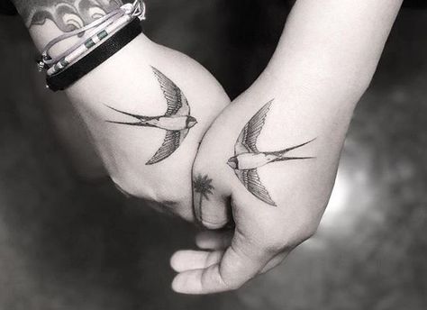 swallows, dr woo Mom And Daughter Tattoo Ideas, Hand Tattoo Designs For Women, February Tattoo, Mom And Daughter Tattoo, Flower Tattoos Rose, Couple Matching Tattoos, Partner Tattoo, Couple Tats, Chris Tattoo