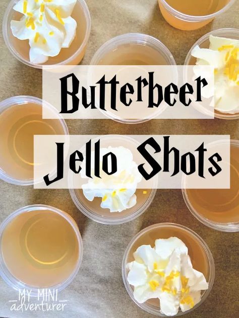 Butterbeer Jello Shots - My Mini Adventurer Easy Fruity Cocktails, Malibu Jello Shots, Peach Jello Shots, Strawberry Margarita Jello Shots, Cherry Jello Shots, Lemonade Jello Shots, Strawberry Jello Shots, Easy Jello Shots, Best Jello Shots