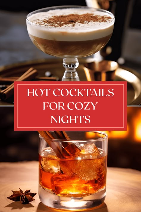 Warm up this year with these delicious hot cocktails that are perfect for cold evenings. From the rich flavor of Mexican Coffee, which blends bold coffee with tequila and topped with creamy whipped cream, to the enticing Bonfire cocktail, known for its smoky and sweet taste with a hint of spice, you'll find a delightful mixture that suits your taste. Embrace the season with these cozy drinks, including classic Hot Toddies and creamy Hot Buttered Rum, perfect for sharing or unwinding after a long day. Discover your new favorite! Mexican Hot Chocolate Cocktail, Bonfire Night Cocktails, Hot Fireball Drinks, Christmas Hot Cocktails, Hot Amaretto Drinks, Hot Cocktail Recipes Cold Weather, Warm Mixed Drinks Alcoholic, Hot Tequila Drinks, Warm Whiskey Cocktails