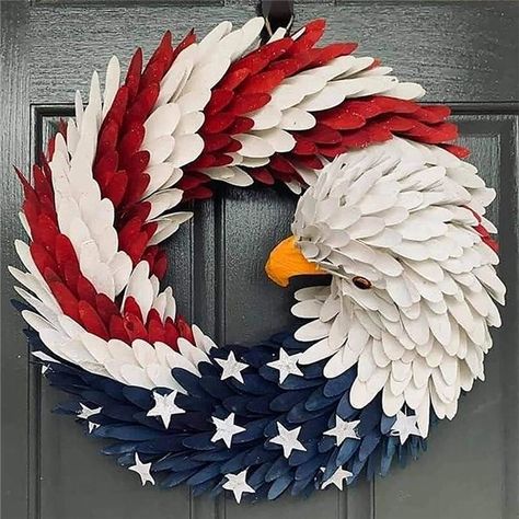 American Eagle Wreath, Glory Patriotic Red White and Blue Eagle Wreath for Front Door Window Wall Decoration - Walmart.com Eagle Wreath, Blue Eagle, American Flag Wreath, Flag Wreath, Memorial Day Wreaths, Holiday Wreaths Diy, Americana Wreath, Independance Day, Front Doors With Windows