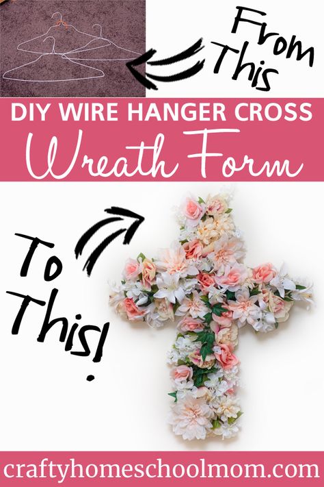 Create a cross "wreath" from wire hangers, wire, and artificial flowers. Easter Wreath Diy Dollar Stores, Wire Hanger Crafts, Crafts For Spring, Senior Crafts, Craft Fair Booth Display, Diy Spring Crafts, Craft Fair Booth, Hanger Crafts, Clothes Pin Wreath