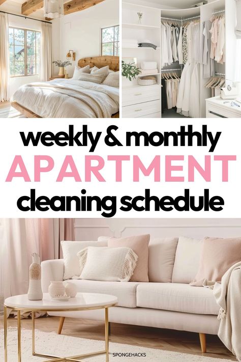 Need help organizing your apartment? Check out this simple and easy weekly and monthly apartment cleaning schedule you can start today! Weekly Cleaning Schedule Apartment, Weekly Apartment Cleaning Checklist, Cleaning Schedule For Apartment, 2 Bedroom Apartment Cleaning Schedule, Easy Weekly Cleaning Schedule, Deep Cleaning Apartment Checklist, Clean Apartment Checklist, Cleaning Schedule For Couples, Roommate Cleaning Schedule