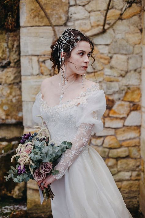 Peony & Lace by Felicity WestmacottInsert/edit link | Photography by 1800 Wedding Dress, 1800 Wedding, Wedding Dress Aesthetic Vintage, Wedding Dresses Victorian, Vintage Long Sleeve Wedding Dress, Vintage Wedding Dress With Sleeves, Labyrinth Wedding, Fantasy Wedding Dress, Wedding Veils Headpieces