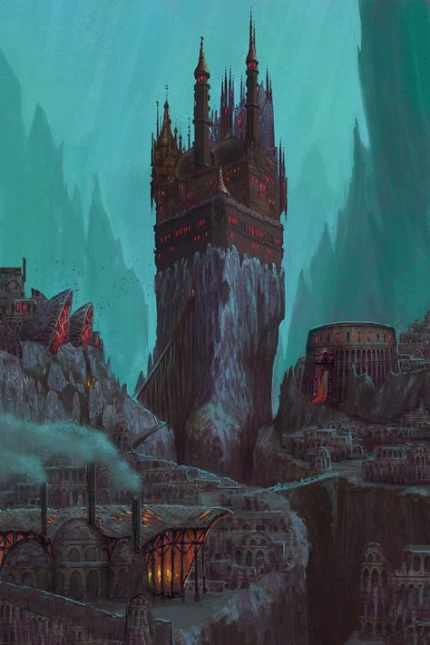 "Tyveria" by Bruce Brenneise : SpecArt Malazan Book Of The Fallen, Dark Scenery, Kingdom Building, Gothic Castles, Fantasy Fiction Books, Illustration Environment, Anime Locations, Enchanted Places, Worlds End