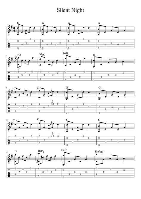 Silent Night - FINGERSTYLE GUITAR Silent Night Guitar Tab, Fingerstyle Guitar Tabs, Fingerpicking Guitar, Fingerstyle Guitar Lessons, Guitar Tabs Acoustic, Music Basics, Guitar Tabs Songs, Acoustic Guitar Music, Guitar Scales