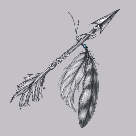 Arrow Tattoo Sketch Design, Native American Tattoos Feather, Indian Arrow Head Tattoo, Native American Bow And Arrow Tattoo, Arrowhead Drawing Design, Indian Memorial Tattoo, Spear Head Tattoo, Native Thunderbird Tattoo, Boho Arrow Tattoos For Women Forearm