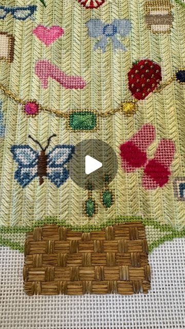 Patricia Sone  l  Needlepoint on Instagram: "Tree of Delights—Basket

#ndlpt #needlepoint #needlepointdesigner #patriciasone #stitchclubdallas #stitchersofinstagram #design #dallas #christmas #christmasdecor #christmastree" Needlepoint Stitches For Tree Trunks, Cashmere Stitch Needlepoint, Double Woven Needlepoint Stitch, Basketweave Stitch Needlepoint, Whimsical Stitch Needlepoint, Needlepoint Stitches, Knitting Projects, Needlepoint, Christmas Tree