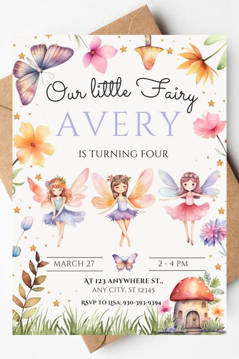 Fairy Birthday Party invitation! Easy to edit Fairy Tail Birthday, Birthday Invitation Background, Fairy Princess Birthday, Fairy Princess Party, Floral Fairy, Fairy Birthday Party, Invitation Background, Fairy Party, Magical Fairy