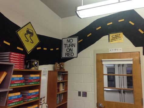 My classroom theme "Life Is A Highway" Childrens Ministry Room, Construction Theme Classroom, School Fundraising Events, School Wide Themes, Road Trip Theme, Travel Theme Classroom, Life Is A Highway, Teacher Morale, Transportation Room