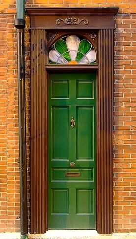 Green door with stained glass in Soulard, St. Louis, Missouri. Irish Doors, Behind The Green Door, Green Doors, Church Photography, Saint Louis Missouri, Open Sesame, When One Door Closes, Gorgeous Doors, Door Entryway