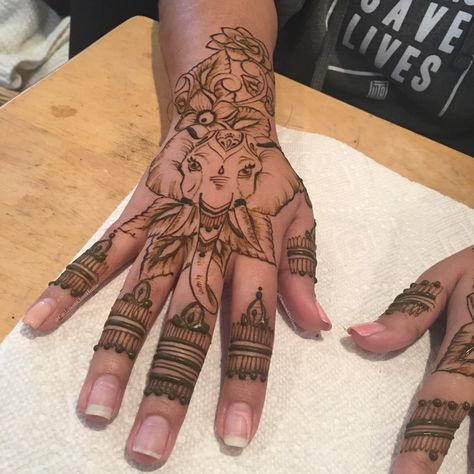 Elephant Henna Tattoo, Elephant Tattoos Hand, Henna Tattoo Designs Elephant, Elephant Hand Tattoo, Elephant Henna Designs, Elephant Henna, Henna Elephant, Grey Ink Tattoos, Henna Inspired Tattoos