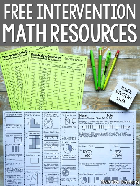 Looking for free math beginning of the year benchmark tests? Collect data on your students so you can provide math intervention throughout the year. Our Math Intervention Packs are perfect for 3rd grade math, 4th grade math, and 5th grade math. Data tracking sheets and mini assessments come with math practice pages for every standard. FREE MATH RESOURCES FREE MATH WORKSHEETS Math Data Tracking, Right Brain Exercises, Data Tracking Sheets, Math Rti, Free Math Resources, Brain Exercises, Fifth Grade Math, Math Assessment, Data Tracking