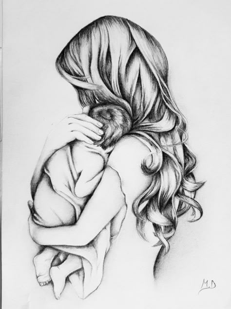 Mother and baby drawing Mother And Baby Drawing, Mother And Baby Paintings, Botanical Illustration Black And White, Individual Tattoo, Mother And Child Drawing, Mom Drawing, Couple With Baby, Mother Painting, Baby Sketch