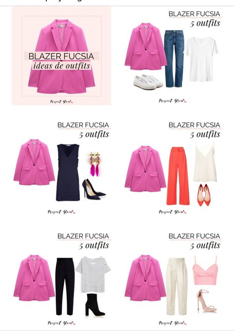 How To Style Pink Heels, Outfit Blazer Rose, Rose Blazer Outfit, Blazer Rose Outfit, Blazer Fucsia Outfit Casual, Rosa Blazer Outfit, Pink Blazer Outfit Casual Street Styles, Bright Pink Blazer Outfit, Outfit Saco Rosa