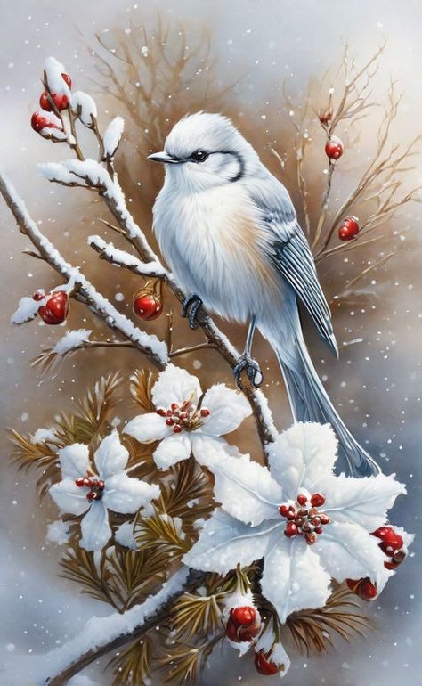 Winter Jim Warren art by and mandy disher anne stokes ... by Tamara widitz - Playground Christmas Birds Painting, Winter Scenery Christmas, Animals In Snow, Xmas Scenes, Jim Warren, Christmas Clipart Free, Bird Paintings On Canvas, Christmas Birds, Holiday Birds