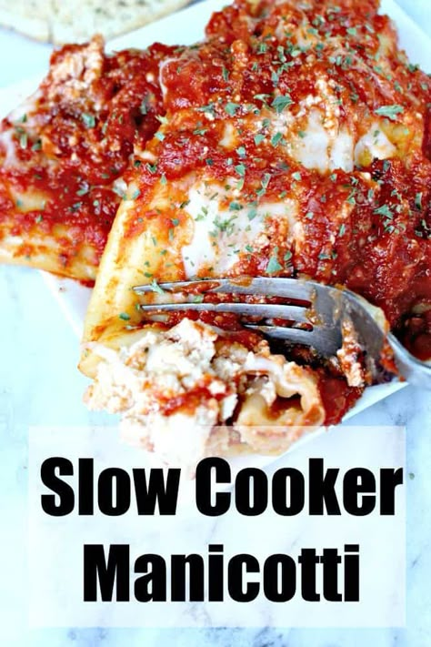 Crockpot Cheese Manicotti Recipe - 4 Hats and Frugal Instant Pot Manicotti, 3-4 Hour Crockpot Meals, Italian Crockpot Meals, Winchester Surprise Recipe, Crock Pot Manicotti, Manicotti Crockpot Recipe, Mini Beef And Cheese Manicotti Crockpot, Crockpot Manicotti, Slow Cooker Manicotti