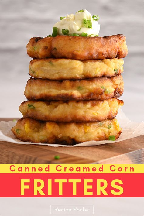 Cream Corn Fritters Recipe Easy, Creamed Corn Fritters, Corn Patties Recipe, Corn And Mashed Potato Fritters, Sweet Corn Fritters Easy, Corn Fritters With Creamed Corn, Jiffy Mix Corn Fritters Easy, Corn Fritters Recipe Easy, Sweet Corn Fritters Recipe