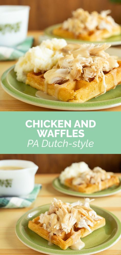 Dutch Chicken And Waffles, Chicken And Waffles Recipe Easy, Chicken Waffles Recipe, Best Waffles, Crockpot Chicken And Gravy, Amish Chicken, Chicken And Gravy, Easy Waffle Recipe, Fried Chicken And Waffles