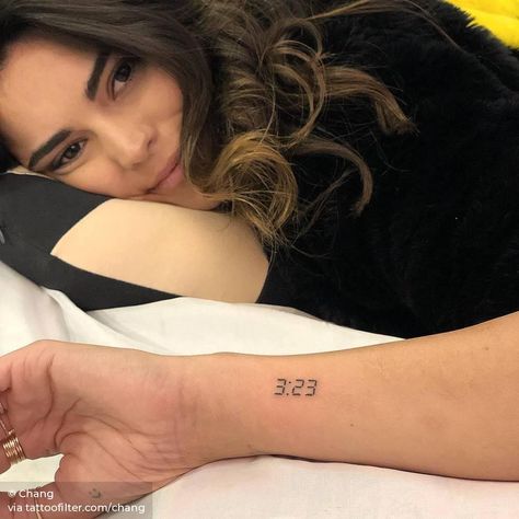 3:23 time tattoo for Kyra Santoro. Tattoos Over Time, 42 Tattoo, Half Sleeve Tattoos Forearm, Number Tattoos, Clock Tattoo Design, Explore Tattoo, 4 Tattoo, Cute Tiny Tattoos