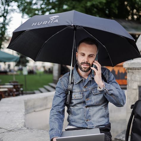 Hands-Free Wearable Umbrella Holder – Huriia Backpack Umbrella, Best Umbrella, Black Umbrella, Rain Umbrella, Umbrella Holder, Great Inventions, Folding Umbrella, In The Rain, Black Charcoal