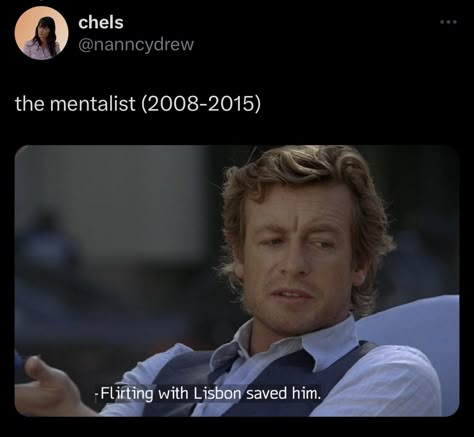 patrick jane teresa lisbon jisbon the mentalist funny tweet The Mentalist Funny, The Mentalist Jane And Lisbon, The Mentalist Fanart, Rigsby And Van Pelt, Patrick Jane And Teresa Lisbon, Hamlet And Ophelia, Jane And Lisbon, Nice Name, Jisbon Mentalist