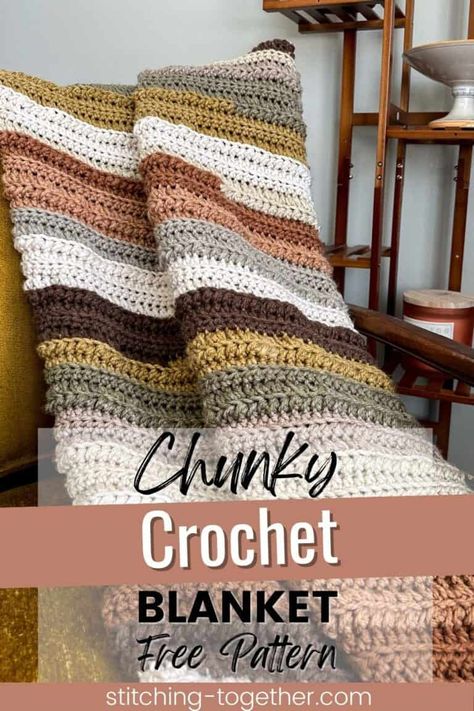 Get cozy and create a beautiful chunky crochet blanket with this easy-to-follow pattern. Perfect for snuggling up on a chilly day or adding a touch of texture to your home decor. With just a few beautiful stitches and some bulky yarn, you'll have a cozy creation in no time! Best of all, it's a free crochet pattern. Chunky Crochet Blanket Free Pattern, Chunky Crochet Throw Pattern, Blanket Cardigan Pattern, Crochet Blanket Free Pattern, Chunky Crochet Throw, Chunky Yarn Crochet Pattern, Bulky Yarn Patterns, Crochet Blanket Free, Chunky Crochet Blanket Pattern