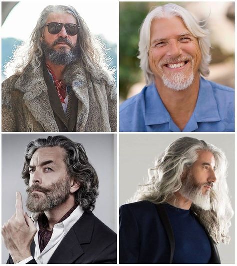 Long Hairstyles For Men Over 50, Silver Foxes Men Over 50 Long Hair, Long Grey Hair Styles, Older Mens Long Hairstyles, Grey Hair Styles, Long Grey Hair, Silver Hair Men, Older Men Haircuts, Long Hairstyles For Men