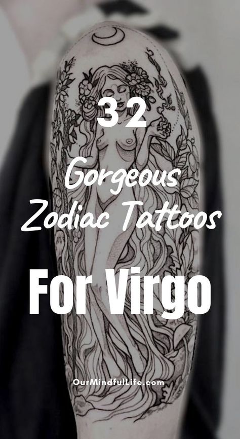 Virgo Art Tattoo, Virgo Bear Tattoo, Men Virgo Tattoo Ideas, Virgo Zodiac Tattoo For Women, Virgo Shoulder Tattoos For Women, Women Virgo Tattoo, Virgo Witch Tattoo, Tattoo Ideas Virgo Zodiac Signs, Big Virgo Tattoo