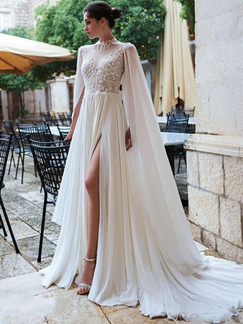 Greek Goddess Wedding, Goddess Wedding, Cape Wedding Dress, Beach Wedding Dress Boho, Chiffon Wedding Dress, New Order, Backless Wedding, Bohemian Wedding Dress, Sleeve Wedding Dress