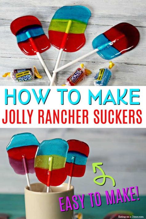 Easy Lollipop Recipe, Jolly Rancher Suckers, Homemade Suckers, How To Make Lollipops, Rock Candy Recipe, Jolly Rancher Lollipops, Candy Suckers, Lollipops Diy, Candied Fruit Recipes