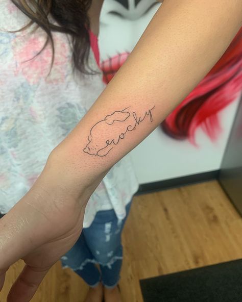 Dog Tattoo Placement Ideas, Pet Passing Tattoo, In Memory Of Pet Tattoo, Past Pet Tattoo, Small Dog Ear Tattoo, Losing A Dog Tattoo, Dog Theme Tattoo, Rescue Dog Tattoo, Tattoos For Your Dog That Died