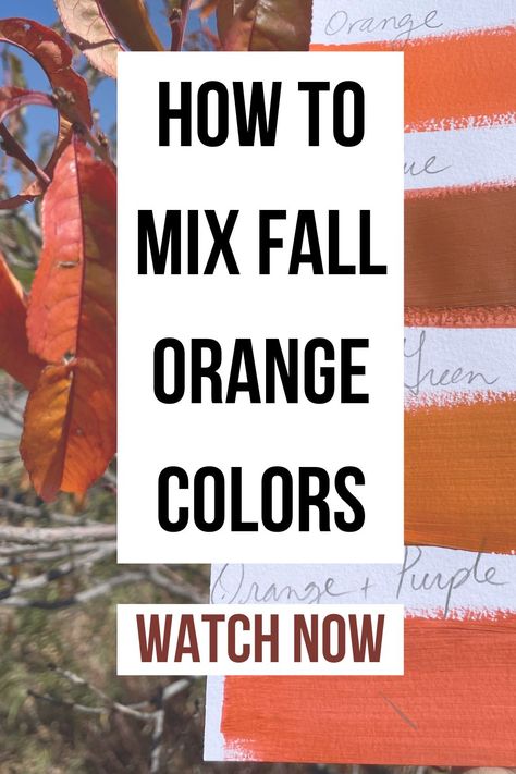 If you want to paint fall leaf colors, pumpkins, and other warm and toned-down oranges, then this is your video! I show you step-by-step instructions on how to tone down your oranges with other colors (not just black and white). You will also learn a bit about color theory, how to mix pure browns, and a few other pro tips! Fall Leaf Colors, Autumn Leaf Color, Fall Orange, How To Make Pumpkin, Just Black, How To Mix, Pumpkin Colors, Burnt Orange Color, Painting Workshop