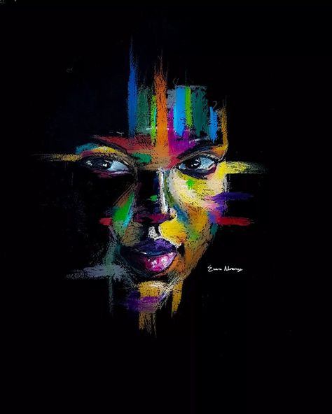 Abstract portrait art of a female face made with oil pastels on black paper Oil Pastel Art Black Paper, Oil Pastel Black Paper, Oil Pastel On Black Paper, Pastels On Black Paper, Pastel On Black Paper, Vogue Makeup, Chalk Pastel Art, Oil Pastel Art, Beauty Oil