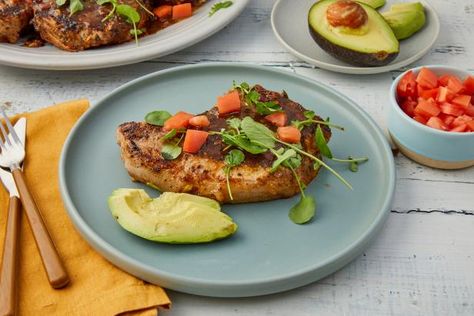 Get Cuban Pork Chops with Mojo Recipe from Food Network Mojo Pork Chops, Cuban Pork Chops, Mojo Recipe, Mojo Pork, Cuban Pork, Seared Pork Chops, Apple Pork Chops, Gluten Free Recipe, Marinated Pork