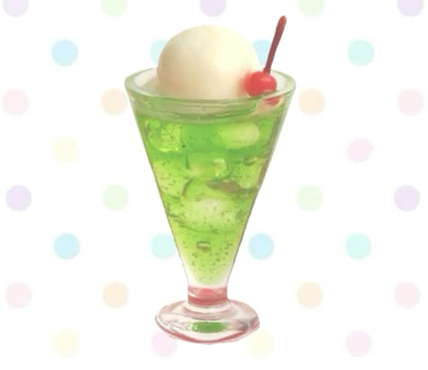 Japanese Spotify Cover, Melon Soda Float, Melon Soda Aesthetic, Soda Aesthetics, Melon Float, Cream Soda Aesthetic, Melon Drink, Melon Cream Soda, Strawberry Accessories