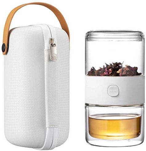 Amazon.com | ZENS Travel Tea Set, Glass Portable Teapot Infuser Kung Fu Set for One with 200ml Double Wall Teacup and Case for Loose Tea, Travel or Office, White: Teapots Tea Forte, Tea Brewer, Tea Varieties, Bamboo Tea, Tea Sampler, Tea For One, Porcelain Tea Set, Glass Tea Cups, Tea Maker