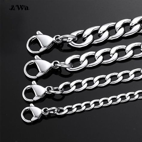 AWit Punk Size 2-7mm Mens Curb Cuban Link Chain Stainless Steel Necklace Women Silver Color Male Necklace Women Silver, Cuban Link Chain, Necklace Women, Cuban Link, Steel Necklace, Stainless Steel Necklace, Fashion Jewelry Necklaces, Link Chain, Silver Color