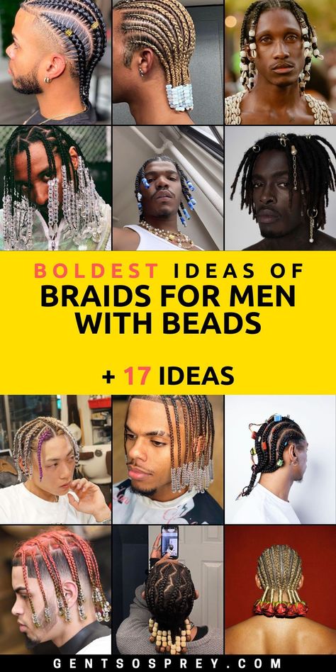 Explore the world of stylish braids for men with beads in 2024. Our guide offers a variety of iconic styles, from classic braids with beads to trendy box braids adorned with beads. Discover how black men can effortlessly elevate their look with these unique braided hairstyles. Whether you have short hair or long locks, our collection showcases men's braids with beads that add an extra layer of charm to your appearance. Different Types Of Braids For Men, Men With Beads In Hair, Mens Braids With Beads, Male Braids With Beads, Hair Beads Men, Braids For Men With Beads, Men Braids With Beads, Men Cornrows With Beads, Men’s Braids With Beads