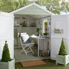 Small Office Shed, Shed Office Ideas, Small Garden Office, Small Shed, Garden Shed Interiors, Summer House Interiors, Office Shed, Shed Office, Shed Interior