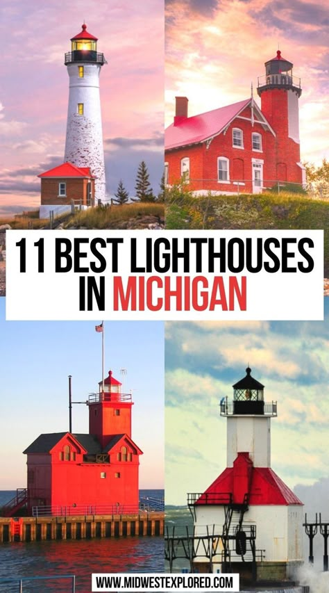 11 Best Lighthouses In Michigan Lake Michigan Lighthouses, Michigan Travel Destinations, Lake Lighthouse, Michigan Lighthouses, Michigan Lake, Unique Stays, Travel Michigan, Michigan Road Trip, Michigan Vacations