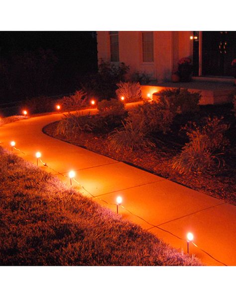 These would be great coming up my driveway :0 Halloween Pathway Lights – Spirit Halloween Simple Halloween Decor Outdoor, Simple Outdoor Halloween Decor, Halloween Decor Outdoor, Halloween Decorations Outdoor Porch, Halloween Fx, Simple Halloween Decor, Orange String Lights, Orange Led Lights, Halloween Outdoor Decoration