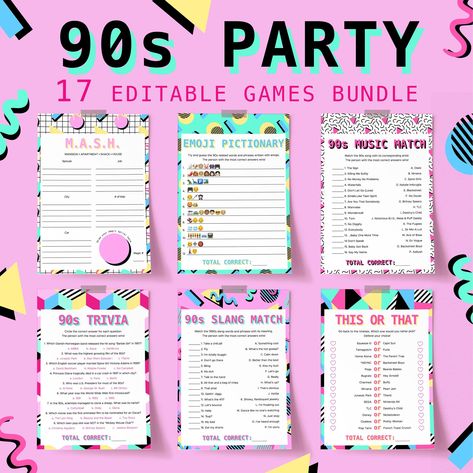 90s Party Games Printable Nineties Themed Activity Idea - Etsy 90s Party Games, 90s Movies Quotes, 90s Games, Party Games Printable, 90s Theme Party, Emoji Pictionary, Music Trivia, Quotes Music, 90s Theme