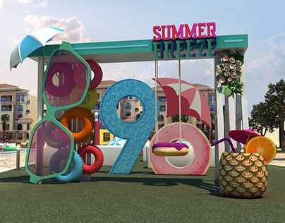 Social Media Theme Party, Summer Activation, Directional Signs Design, Brand Activation Ideas, Event Booth Design, Splash Party, Photo Area, Summer Fest, Background Summer