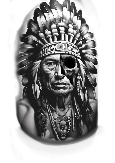 Indian Tattoo Design For Men Ideas, Indian Chief Tattoo Design, Indian Tattoo Design For Men, Touch Tattoo, Indian Chief Tattoo, Tattoo Design For Men, Dollar Tattoo, Japanese Leg Tattoo, Indian Tattoo Design