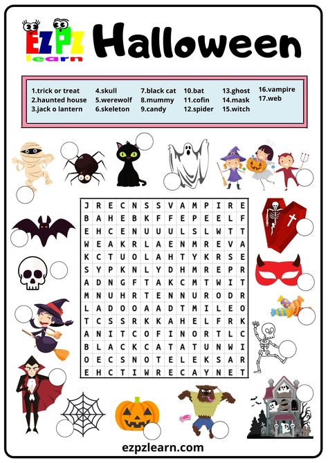 Vocab Activities, Game Worksheet, Word Puzzles For Kids, Halloween Vocabulary, Halloween Lesson, Free Printable Word Searches, Halloween Word Search, Halloween Worksheets, Halloween Printables Free