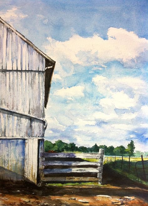 Excited to share this item from my #etsy shop: Amish Barn Print of my Original Water Color Farm Building, Amish Barns, Hay Barn, Summer Morning, Farm Buildings, Countryside House, 100 Years Ago, House Portraits, The Landscape