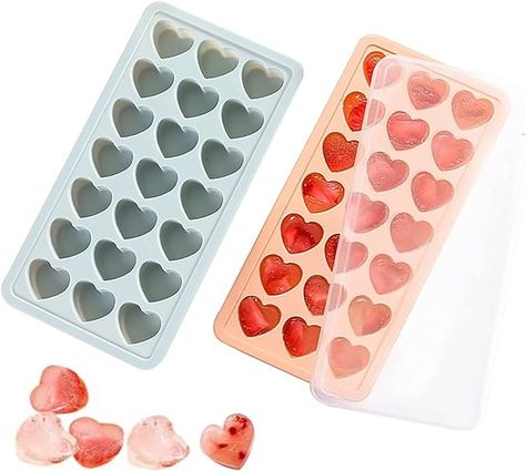 Amazon.com: 2 Pack Heart-Shaped Ice Cube Trays - 42 Holes Silicone Heart Ice Cube Tray with Lid, BPA Free and Dishwasher Safe, Mini Heart Shape Ice Cube Mold, Easy to Remove (Pink + Blue): Home & Kitchen Heart Ice Cube Tray, Heart Ice, Shein Clothes, Ice Ball Maker, Whiskey Cocktail, Ice Trays, Silicone Ice Cube Tray, Ice Ball, Ice Molds