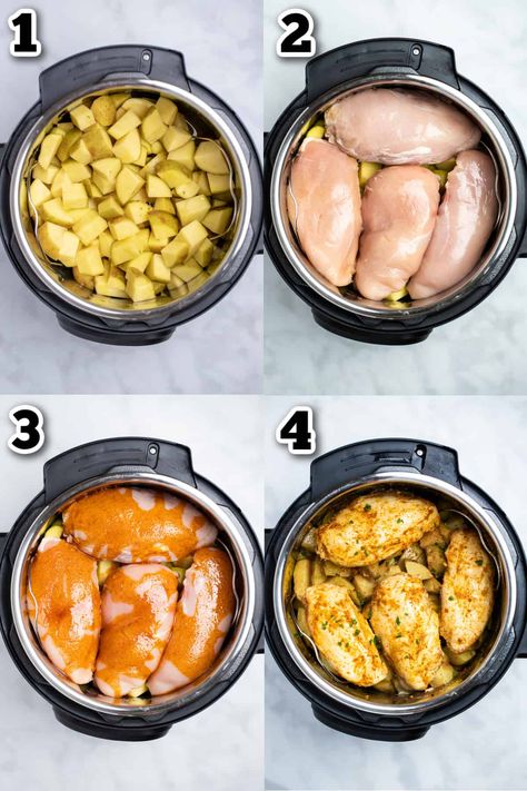 Instant Pot Chicken and Potatoes is the perfect weeknight meal, made with buttery gold potatoes, chicken breast, spices, broth, and olive oil, ready in under 30 minutes! Healthy Family Instant Pot Recipes, Insta Pot Chicken Dinners, Instant Pot One Pot Chicken Recipes, Chicken Recipes In The Instant Pot, Chicken And Spinach Instant Pot, Easy Instapot Meals Healthy, Instant Pot Chicken And Potatoes Recipes Easy, Instant Pot Chicken Easy, Instant Pot Eggs Scramble