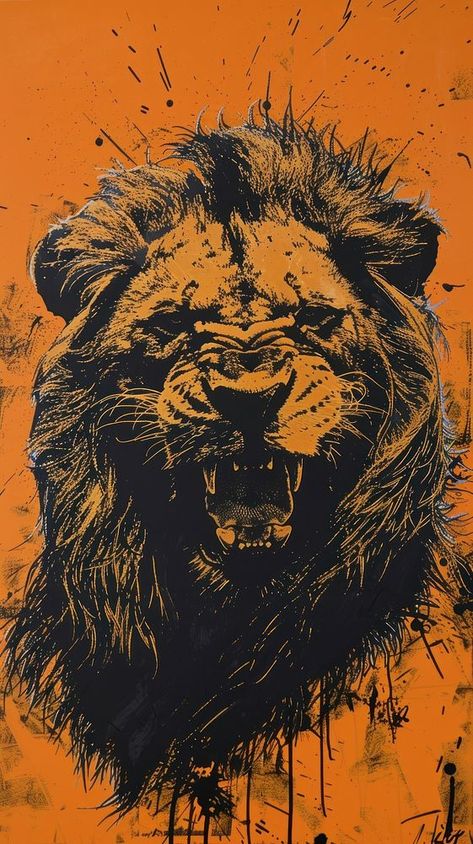 Silkscreen on paper of a lion wildlife painting animal. | free image by rawpixel.com / Milk Lion Iphone Wallpaper, Lion Graphic Design, Wallpaper Lion, Lion Wildlife, Lion Graphic, Wildlife Painting, Lion And Lamb, Paint Texture, Lion Wallpaper