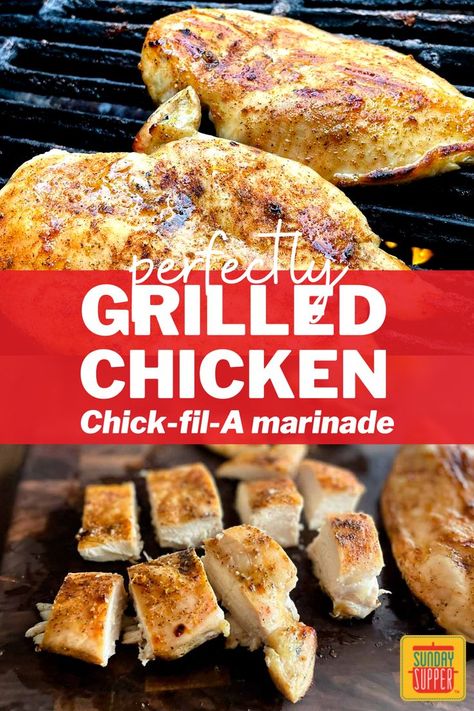 Chick Fil A Marinade Recipe, Grilled Chicken Breast Marinade, Grill Chicken Breast, Grilled Chicken Seasoning, Salad Grilled Chicken, Chicken Breast Marinade Recipes, How To Grill Chicken, Best Grilled Chicken Recipe, Grilled Chicken Sandwich Recipes